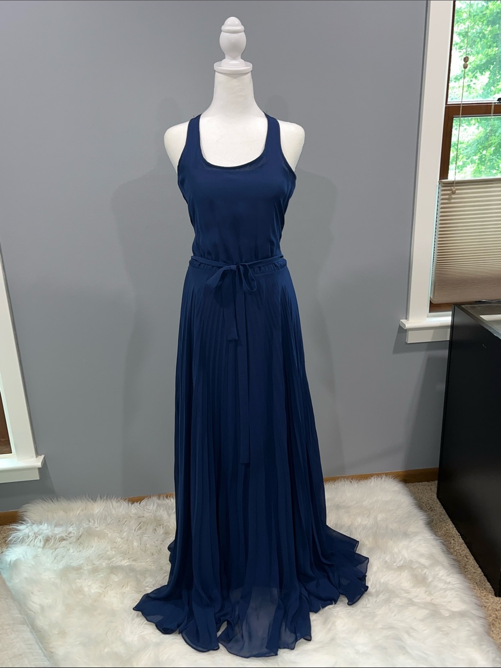Parker Navy Sleeveless Pleated Maxi with Tie Waist